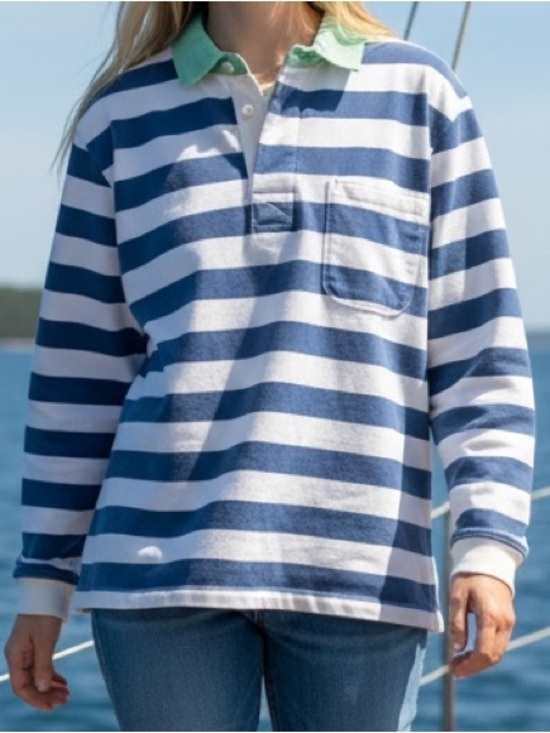 GAP Tops - GAP Pullover 3/4 Button Rugby-Inspired Striped Sweatshirt Style Collar Classic